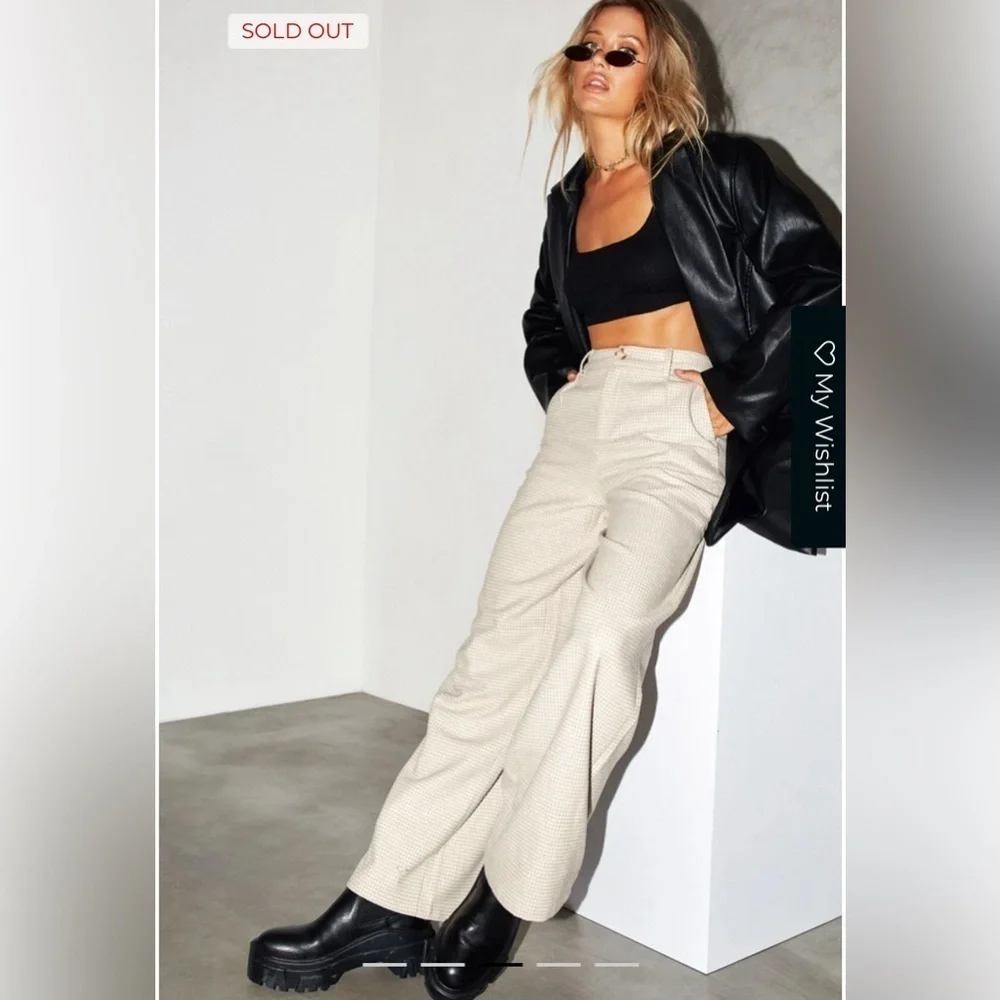 Motel Rocks Yeva Houndstooth Wide Leg Trouser Small Neutral Plaid Edgy Cool Girl - Picture 2 of 12